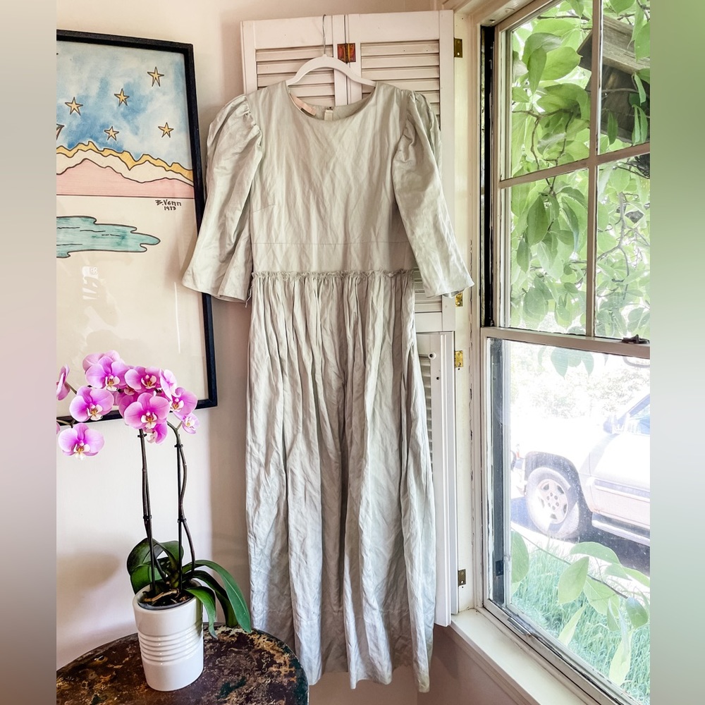 Brock Collection silvery light blue puff sleeve midi dress Sz 6